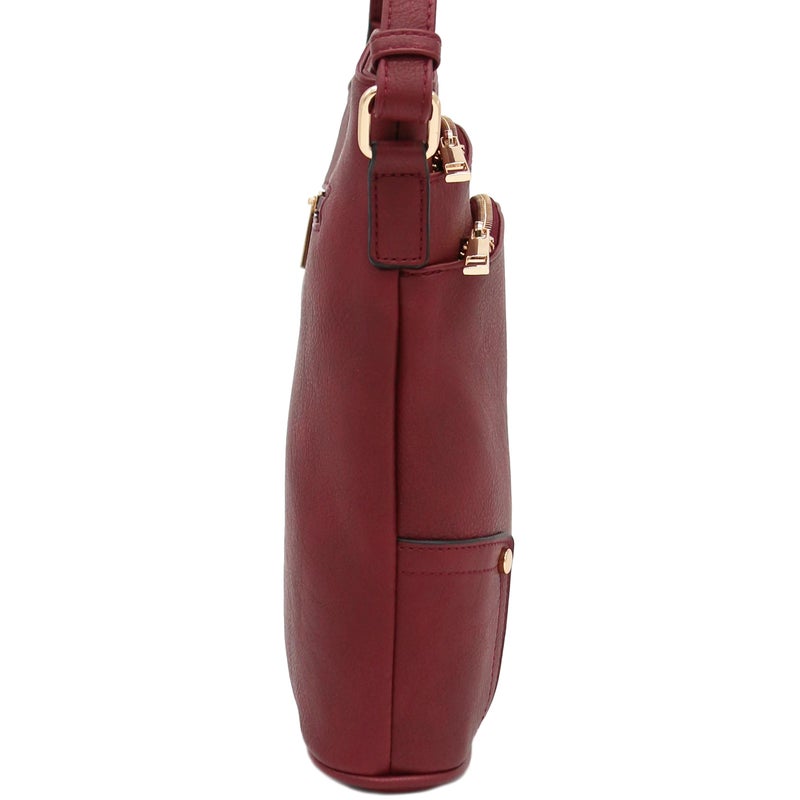 ALYSSA Triple Zip Pocket Large Crossbody Bag (Wine) - Image 3